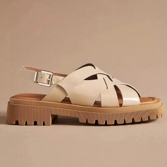 NEW Maeve Anthropologie 39 US 8 8.5 Open Toe Fisherman Sandals Lug Sole Beige - Picture 1 of 5